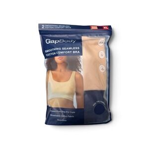 GapBody Women's XL 2 Pack Smoothing Seamless Cotton Comfort Bra, Nude, Navy